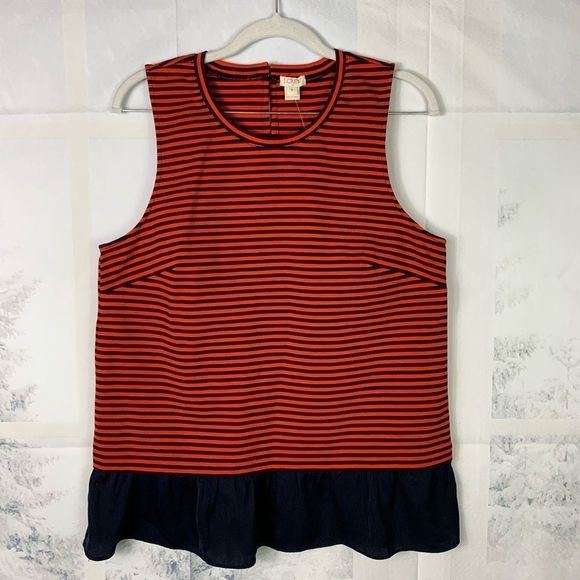 J. Crew Red Striped Sleeveless Blouse Top Medium versatile Tank Top - Picture 2 of 12